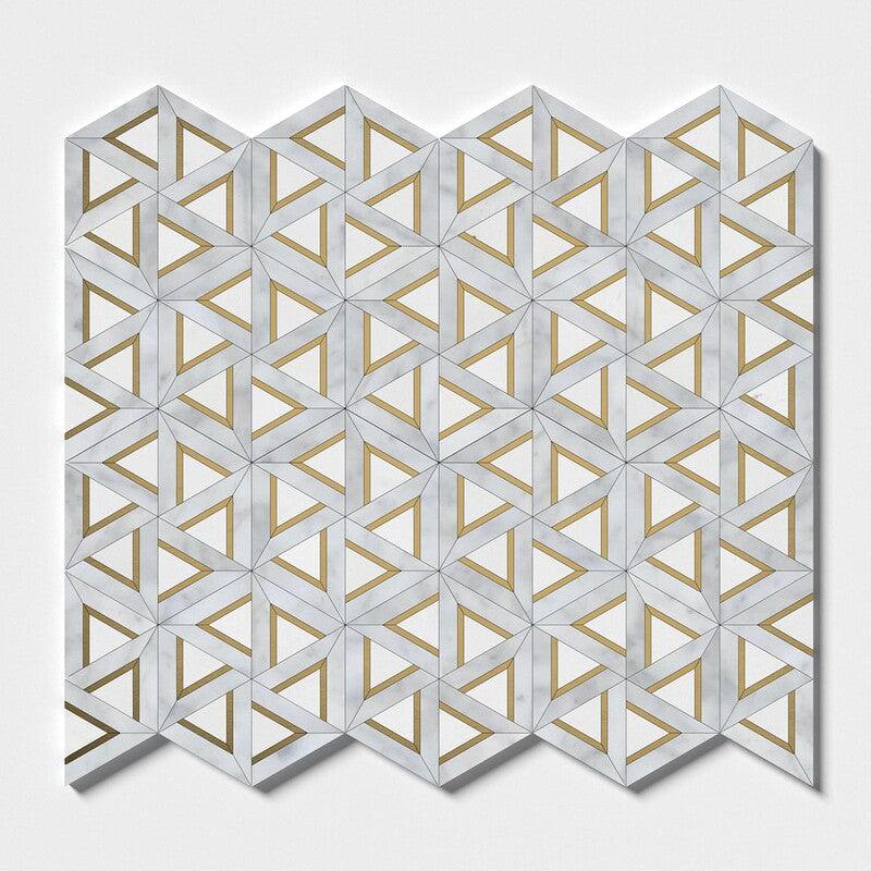 WHITE CARRARA : Trillium Triangular Mosaic (honed | 10"x11"x3/16" | straight cut)