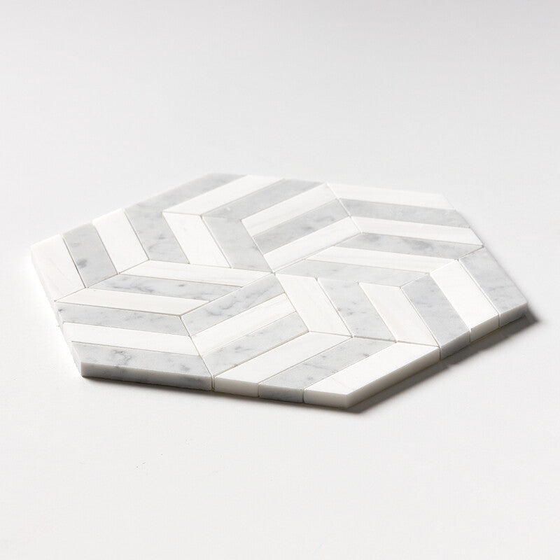 SNOW WHITE : Carrara Windmill Mosaic (honed | 11"x13"x3/4" | straight cut)