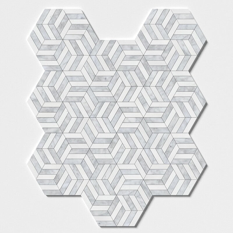 SNOW WHITE : Carrara Windmill Mosaic (honed | 11"x13"x3/4" | straight cut)