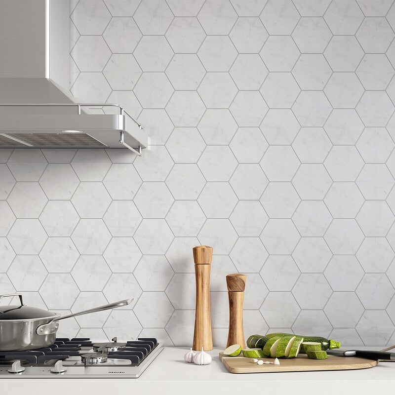 DIMENTIONS : Hexagon Field Tile (polished | 5"x5"x25/32" | straight cut)
