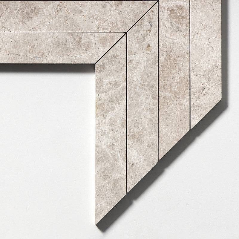 DIMENTIONS : Chevron Field Tile (polished | 10"x13"x3/8" | straight cut)