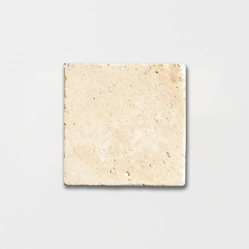 IVORY TRAVERTINE: Square Field Tile (tumbled | 4"x4"x3/8" | round)
