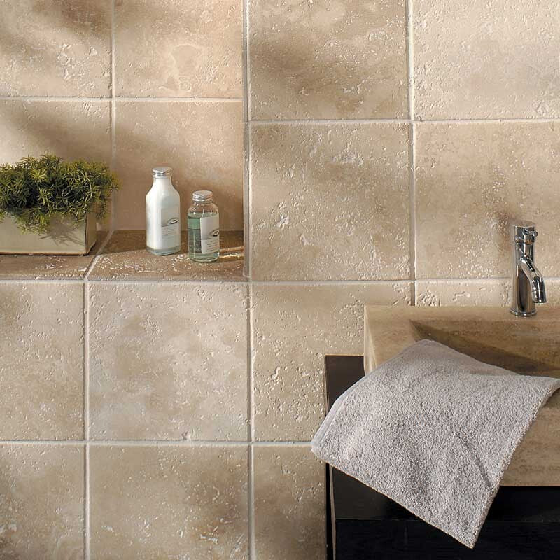 IVORY TRAVERTINE: Square Field Tile (antiqued | 12"x12"x3/8" | round)