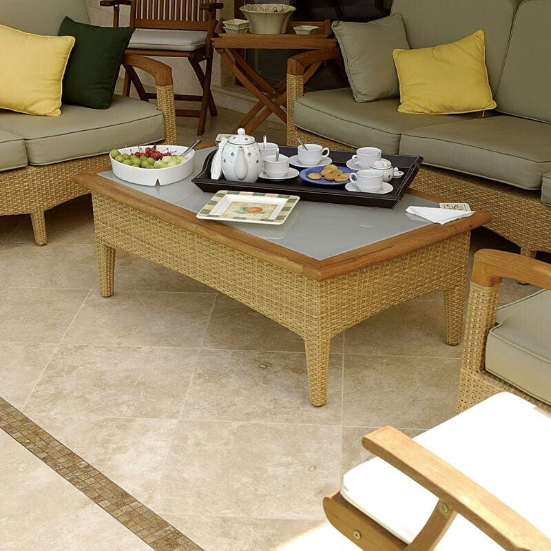 IVORY TRAVERTINE: Square Field Tile (honed filled | 12"x12"x3/8" | beveled)