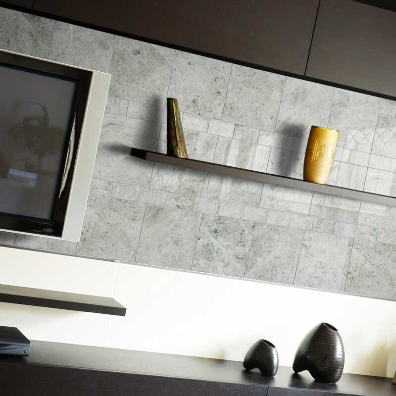 SILVER CLOUDS : Rectangle Field Tile (polished | 2"x5"x3/4" | straight cut)