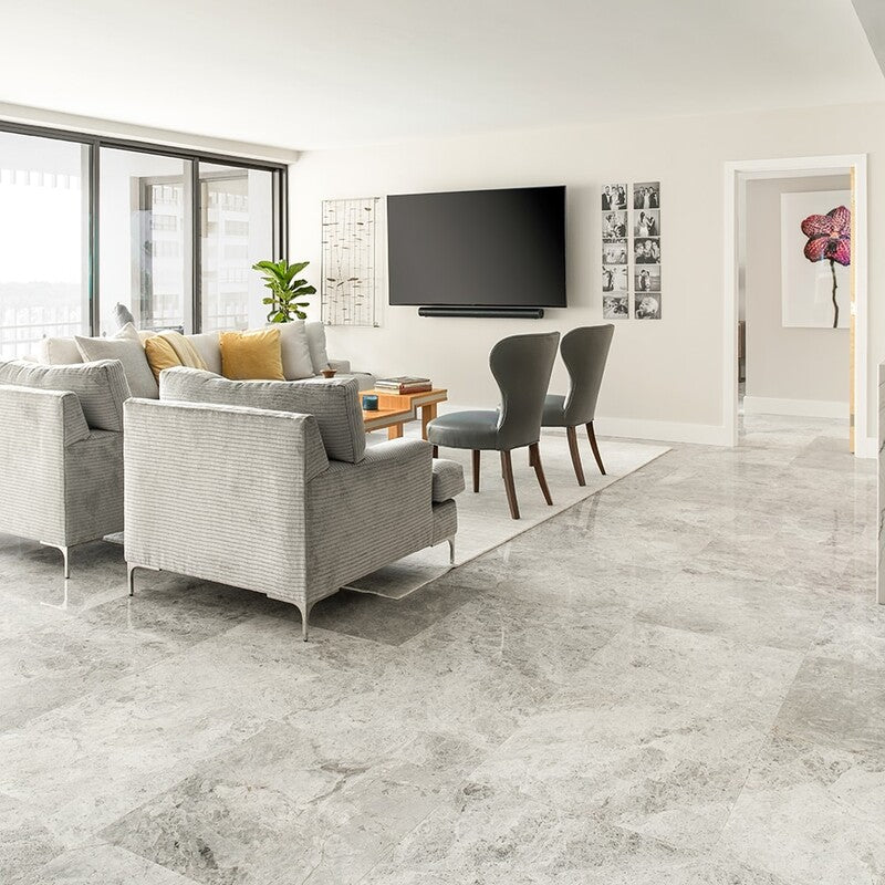 SILVER SHADOW : Square Field Tile (honed | 18"x18"x1/2" | straight cut)