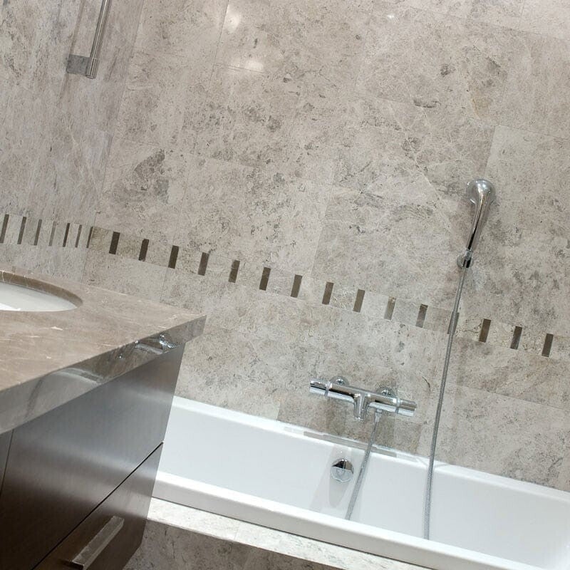 SILVER CLOUDS : Rectangle Field Tile (polished | 12"x24"x1/2" | straight cut)