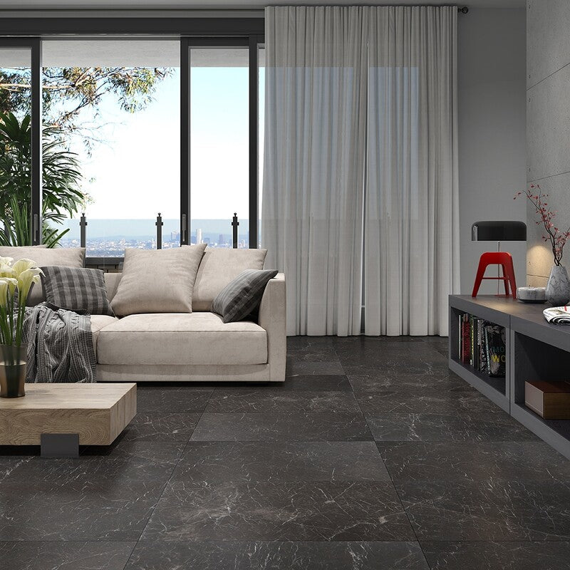IRIS BLACK : Rectangle Field Tile (brushed | 16"x24"x1/2" | chiseled)