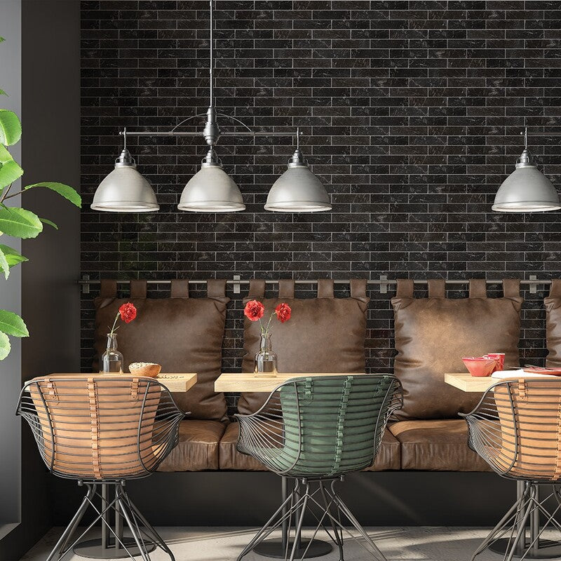 LONG SUBWAY: Iris Black Rectangle Field Tile (polished | 2"x8"x1/2" | straight cut)