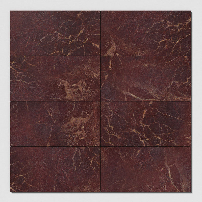 NATURAL REFLECTIONS : Red Bordeaux Marble Rectangle Field Tile (polished | 12"x24"x1/2" | straight cut)