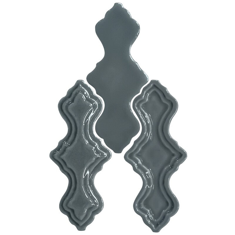 BREATHE MORESQUE: Indigo Falbala Field Deco Tile (glossy | 2"x6"x3/8" | round)