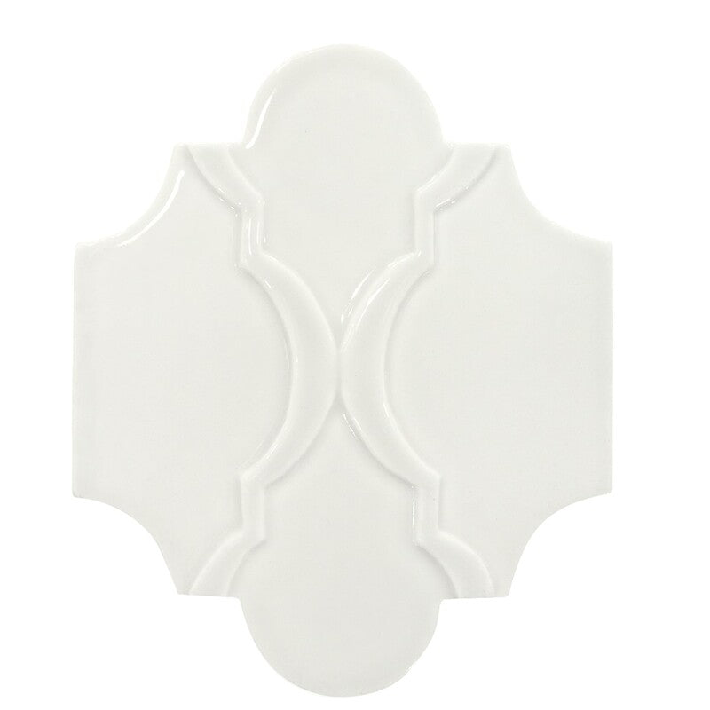 BREATHE MORESQUE: White Arabesquette Field Deco Tile (matte | 6"x8"x3/8" | round)