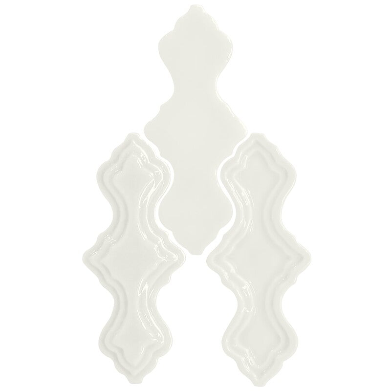 BREATHE MORESQUE: White Falbala Field Deco Tile (matte | 2"x6"x3/8" | round)