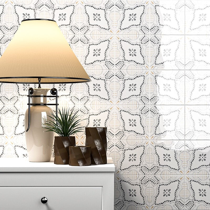 MARSALA BIANCO: Palermo Field Deco Tile (glossy | 6"x6"x3/8" | beveled)