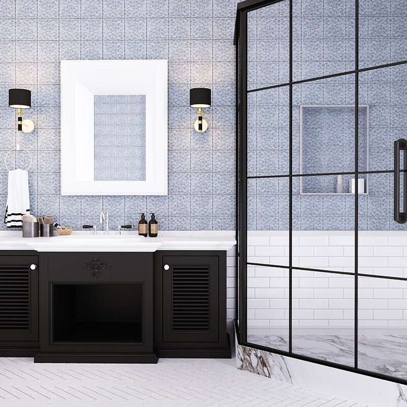 SEASIDE CERAMIC: Slate Grey Layered Coral Field Deco Tile (glossy | 6"x6"x3/8" | beveled)