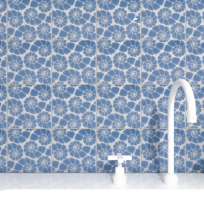 SEASIDE CERAMIC: Ocean Weave Nautilus Cluster Field Deco Tile (glossy | 6"x6"x3/8" | beveled)