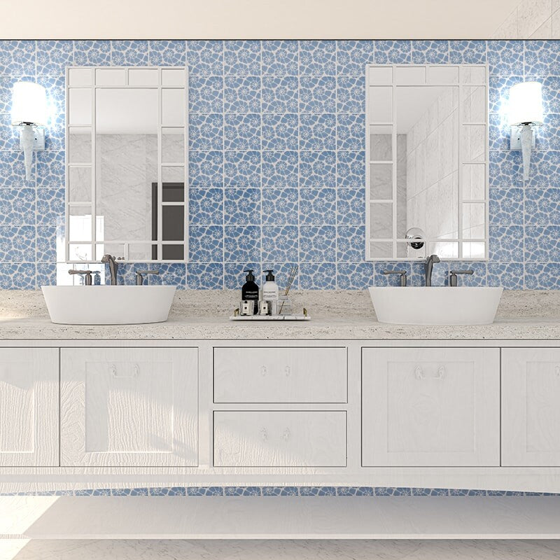 SEASIDE CERAMIC: Ocean Weave Nautilus Cluster Field Deco Tile (glossy | 6"x6"x3/8" | beveled)