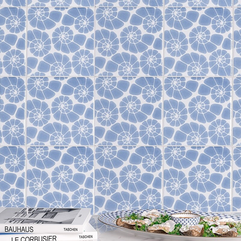 SEASIDE CERAMIC: Ocean Weave Nautilus Cluster Field Deco Tile (glossy | 6"x6"x3/8" | beveled)
