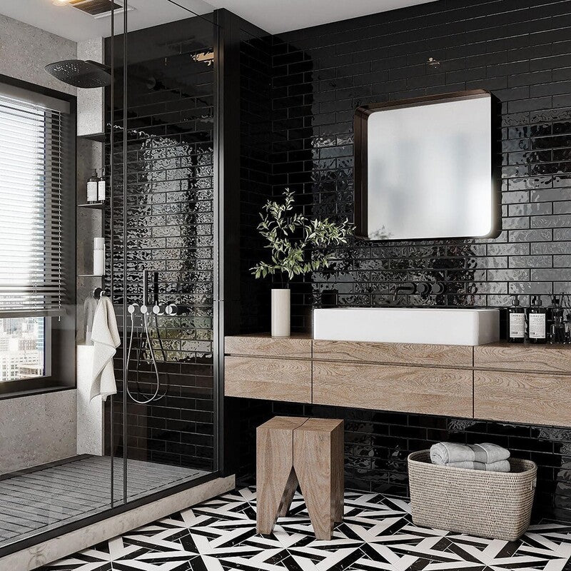 FORTE BRICK STUDIO: Black Rectangle Field Tile (glossy | 2"x7"x1/4" | straight cut)