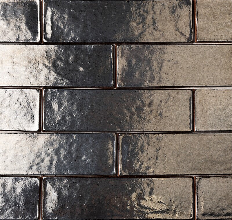 FORTE BRICK STUDIO: Gun Metal Rectangle Field Tile (glossy | 2"x7"x1/4" | straight cut)