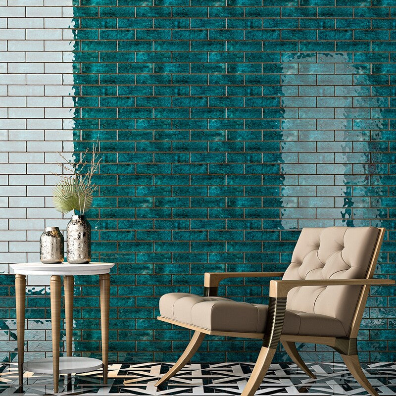 FORTE BRICK STUDIO: Aquamarine Rectangle Field Tile (glossy | 2"x7"x1/4" | straight cut)