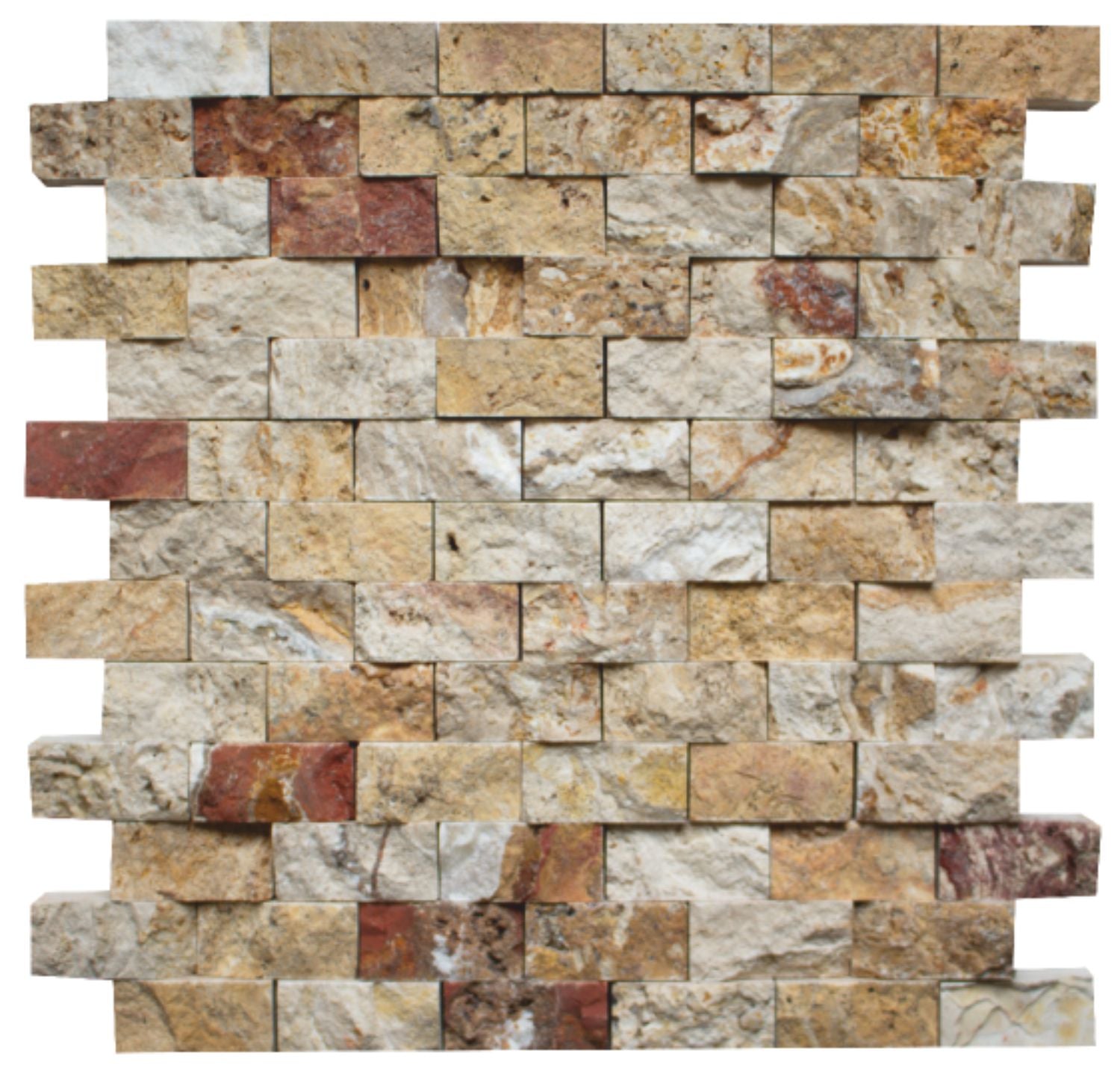 LEONARDO: Travertine 1"X2" Staggered Joint Mosaic (12"x12"x" | splitface)