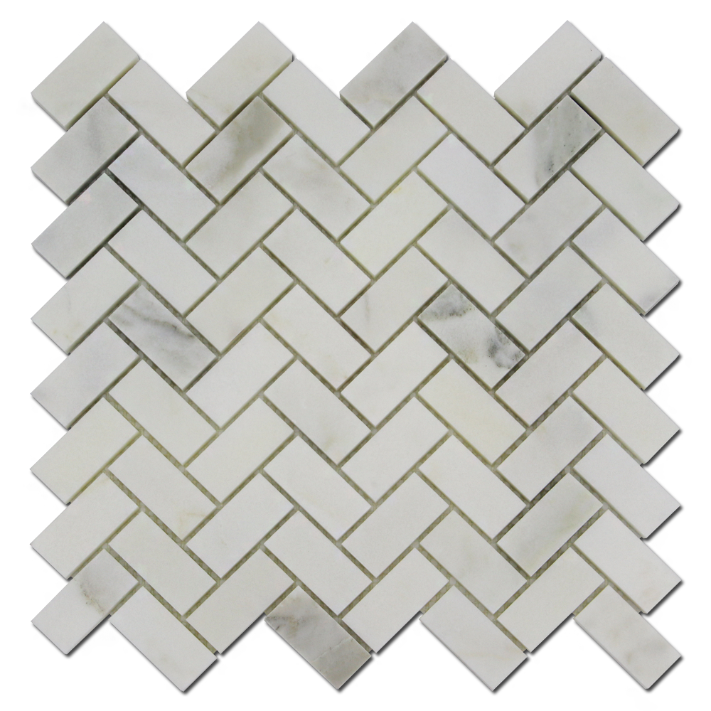CALACATTA OLIVE: Marble 1"X2" Herringbone Mosaic (12"x12"x3/8" | polished)