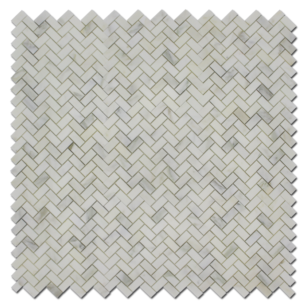 CALACATTA OLIVE: Marble 1"X2" Herringbone Mosaic (12"x12"x3/8" | polished)