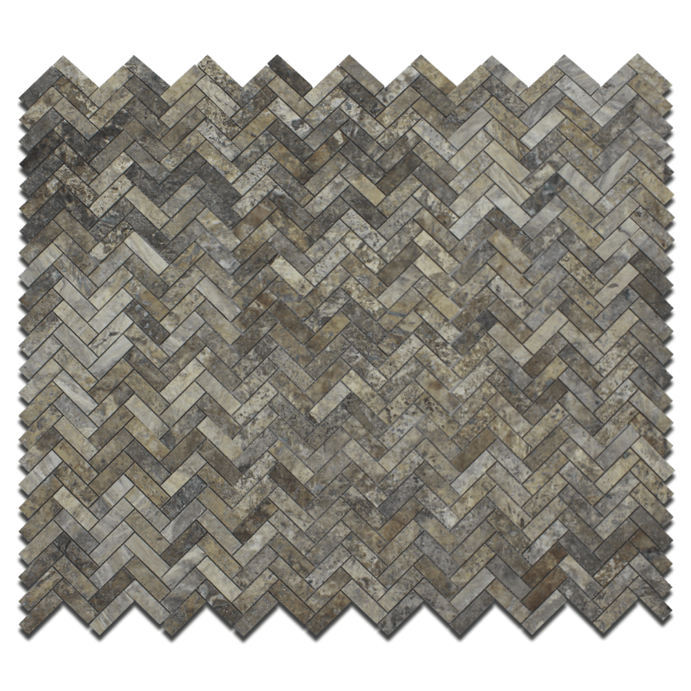 SILVER: Travertine 1"X3" Herringbone Mosaic (12"x12"x3/8" | honed)