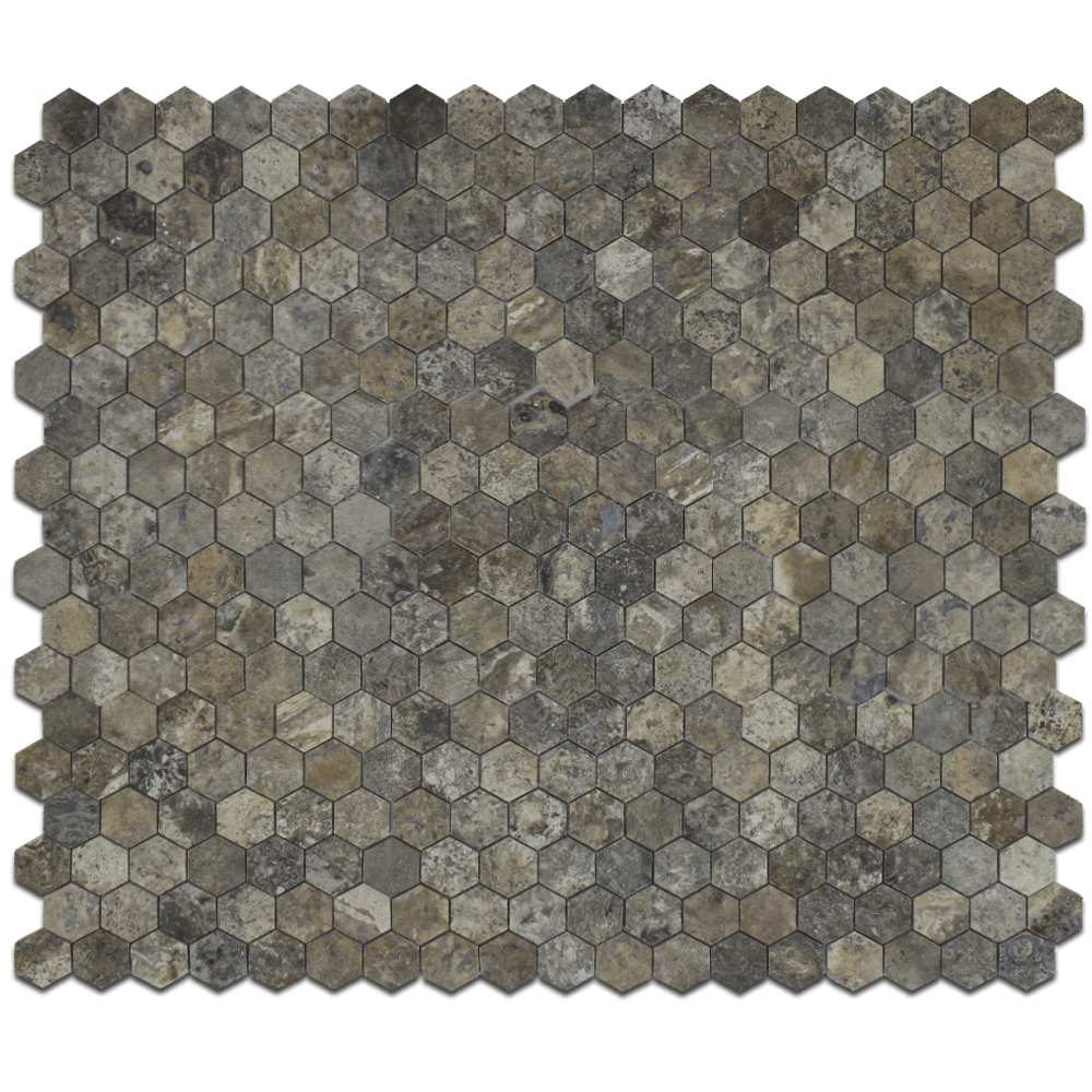 SILVER: Travertine 2" Honeycomb Mosaic (12"x12"x3/8" | honed)