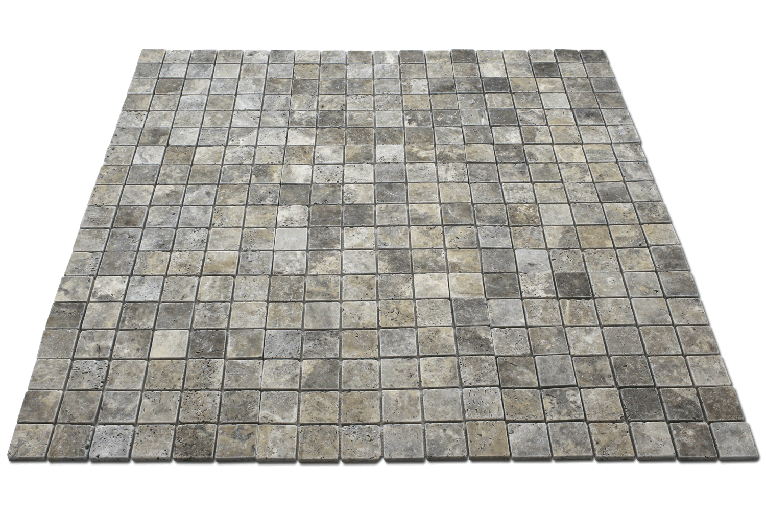 SILVER: Travertine 2"X2" Straight Stack Mosaic (12"x12"x3/8" | tumbled)