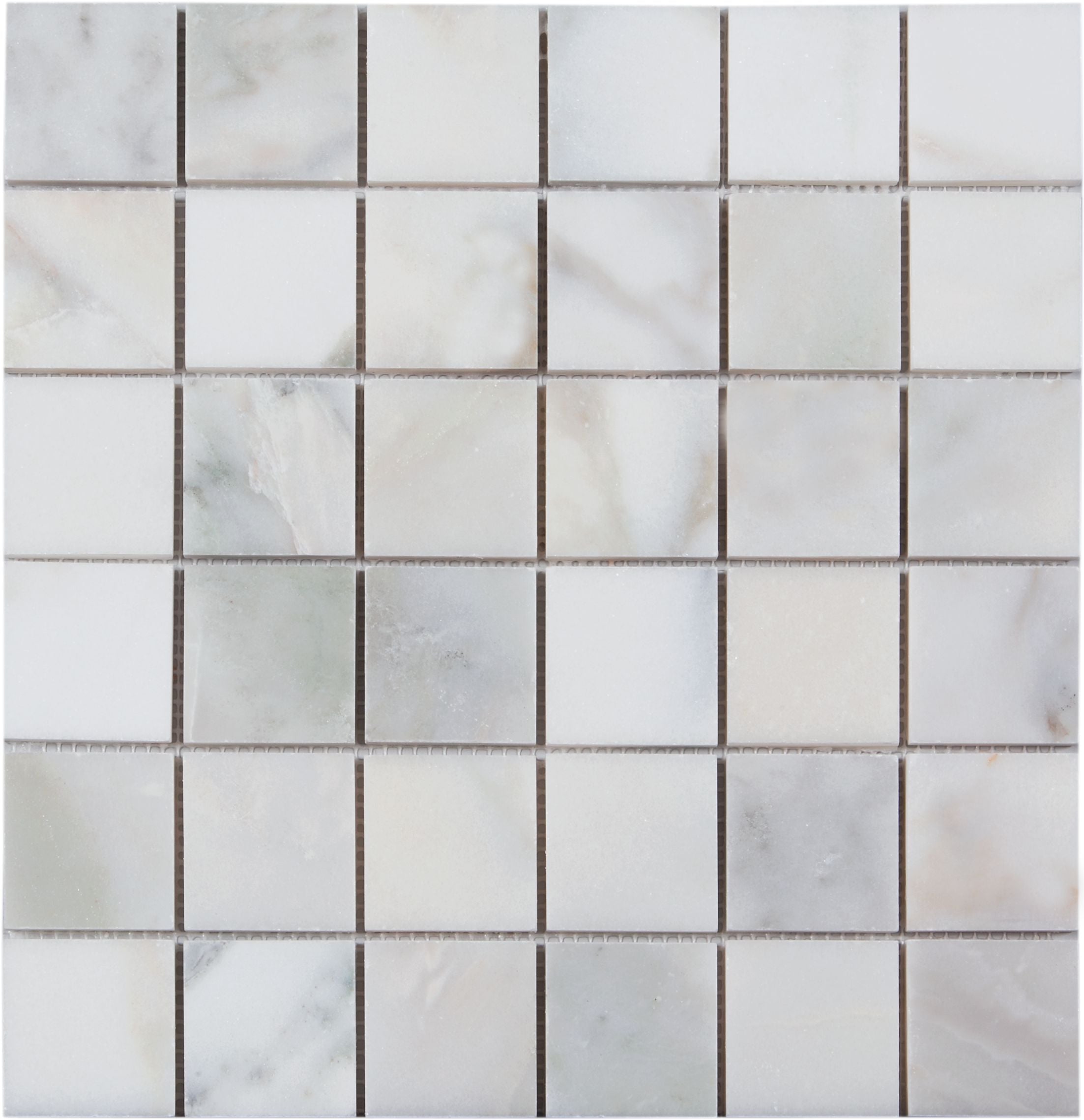 CALACATTA OLIVE: Marble 2"X2" Straight Stack Mosaic (12"x12"x3/8" | polished)