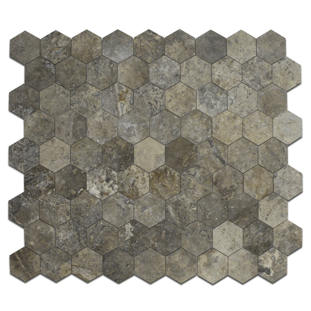 SILVER: Travertine 4" Honeycomb Mosaic (11 9/16"x14"x3/8" | honed)
