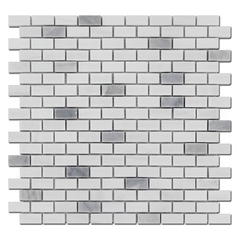 BIANCO VENATO: Bardiglio Marble 5/8"X1 1/4" Adriatica Mosaic (12"x12"x3/8" | honed, polished)