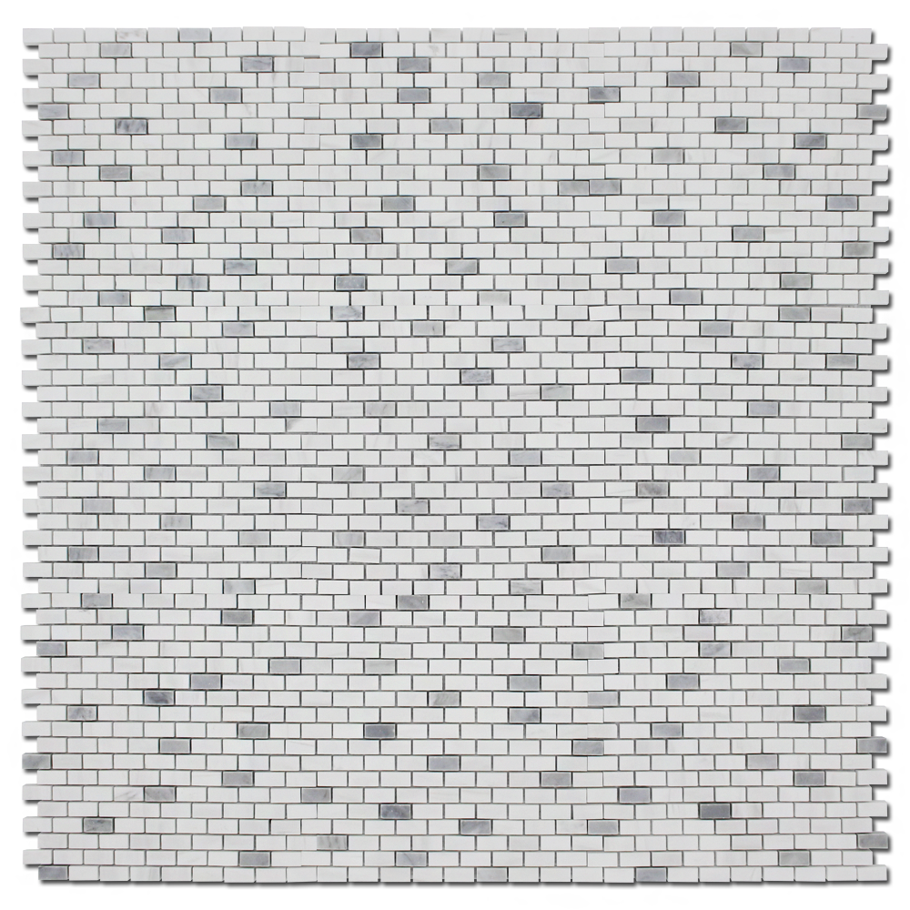 BIANCO VENATO: Bardiglio Marble 5/8"X1 1/4" Adriatica Mosaic (12"x12"x3/8" | honed, polished)
