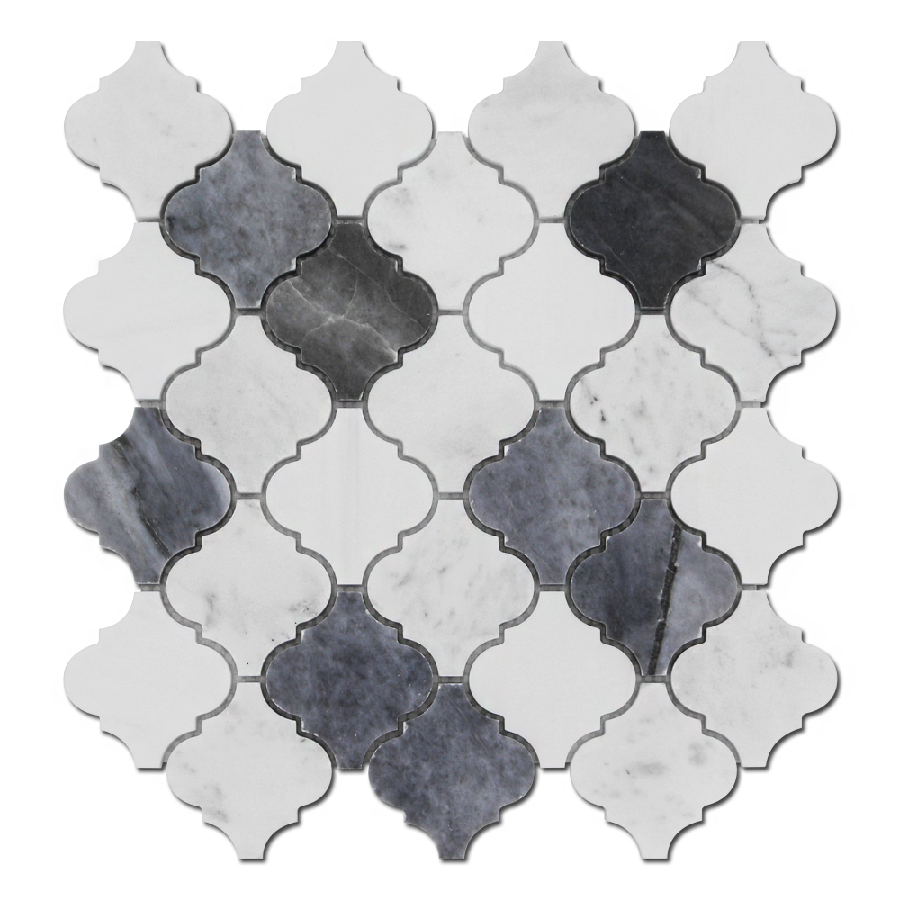 BARDIGLIO: Bianco Venato, Imperial White Marble & Dolomite Arabesque Mosaic (12"x12"x3/8" | polished)