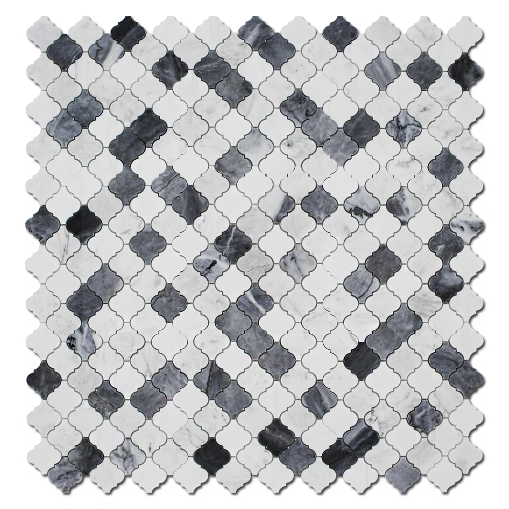 BARDIGLIO: Bianco Venato, Imperial White Marble & Dolomite Arabesque Mosaic (12"x12"x3/8" | polished)