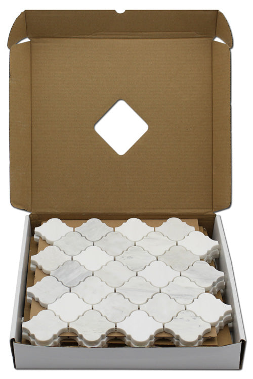 BIANCO VENATO: Iceberg, Imperial White Marble Arabesque Mosaic (12"x12"x3/8" | polished)