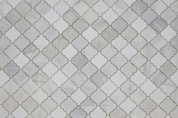 BIANCO VENATO: Iceberg, Imperial White Marble Arabesque Mosaic (12"x12"x3/8" | polished)