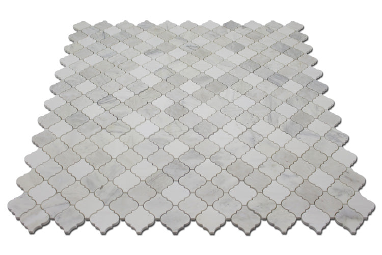 BIANCO VENATO: Iceberg, Imperial White Marble Arabesque Mosaic (12"x12"x3/8" | polished)