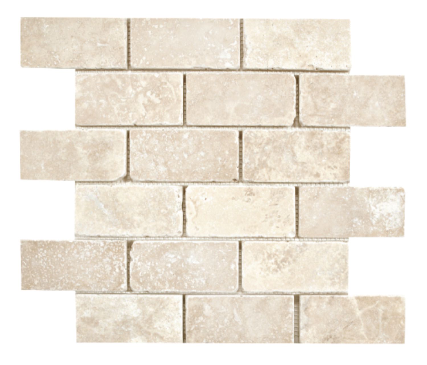 IVORY LIGHT: Travertine 2"X4" Staggered Joint Mosaic (12"x12"x3/8" | tumbled)
