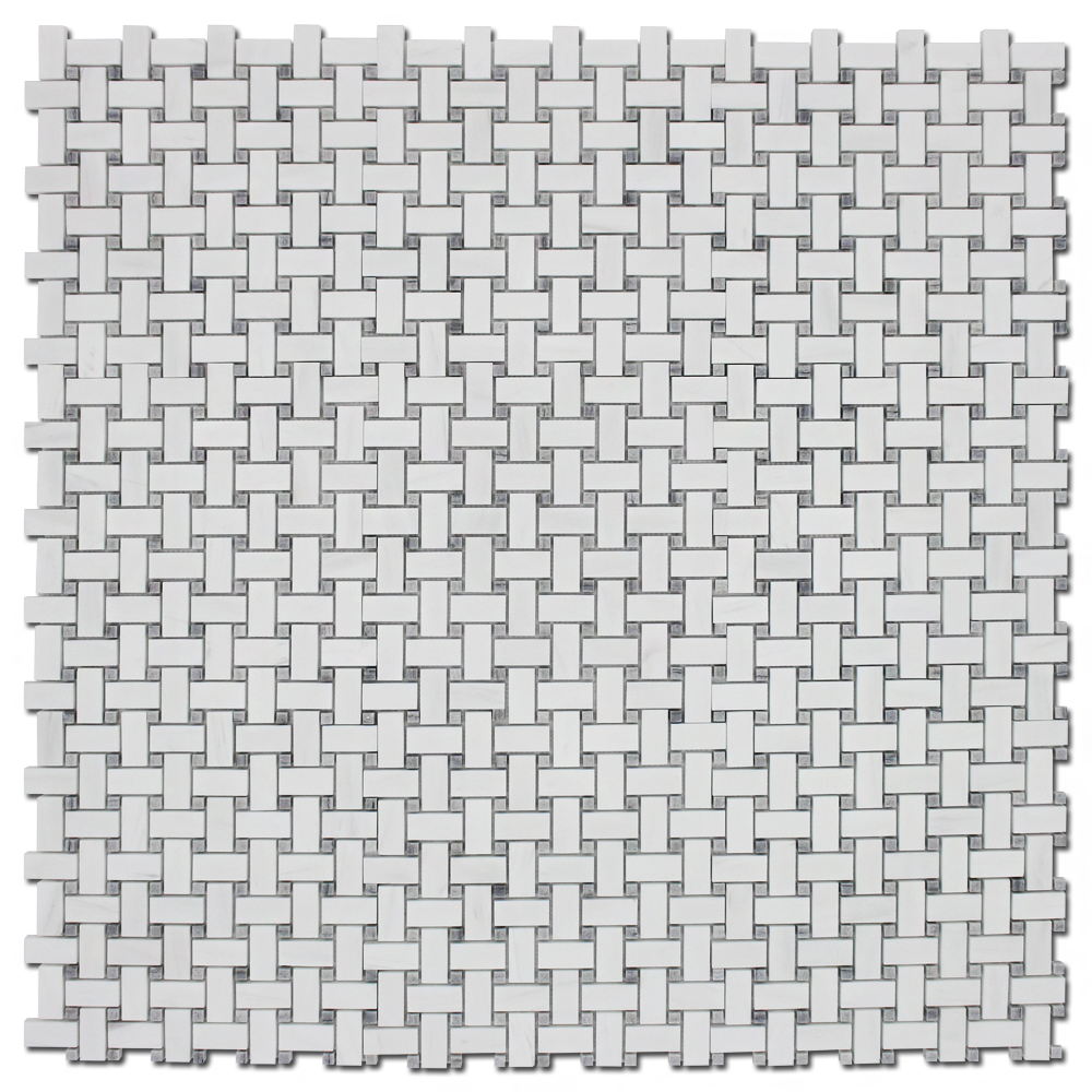 BIANCO VENATO: Bardiglio Dolomite Basketweave Mosaic (12"x12"x3/8" | polished)