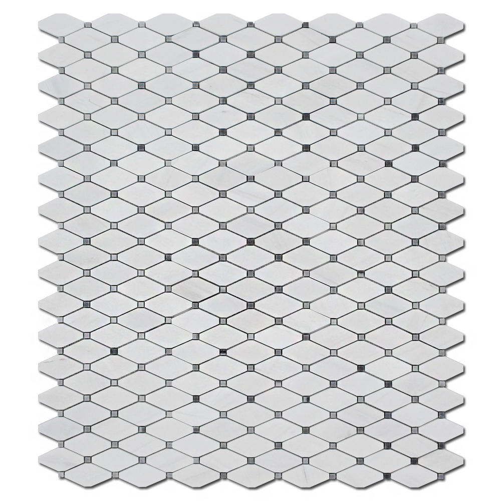 BIANCO VENATO: Bardiglio Dolomite Clipped Diamond Mosaic (12"x12"x3/8" | polished)