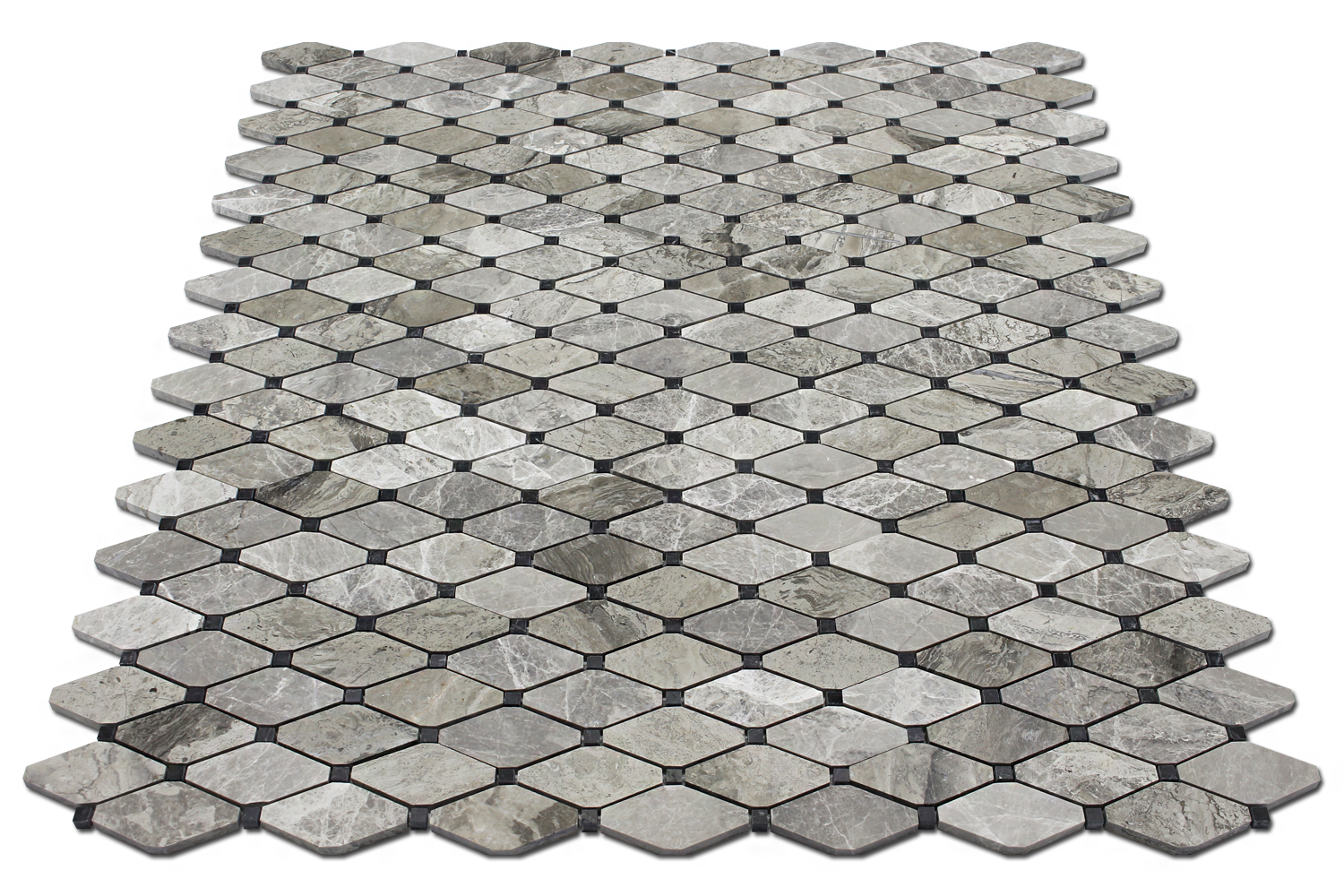 GRIGIO FANTASIA: China Black Marble Clipped Diamond Mosaic (12"x12"x5/8" | polished)