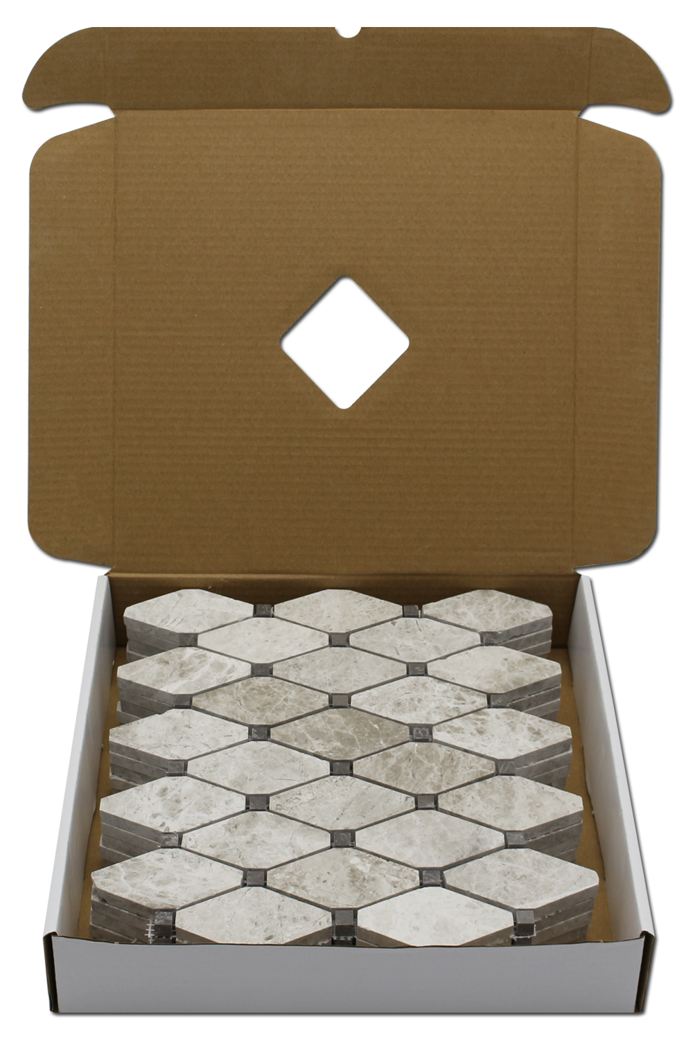 SILVER SHADOW: Marble Clipped Diamond Mosaic (12"x12"x3/8" | polished)