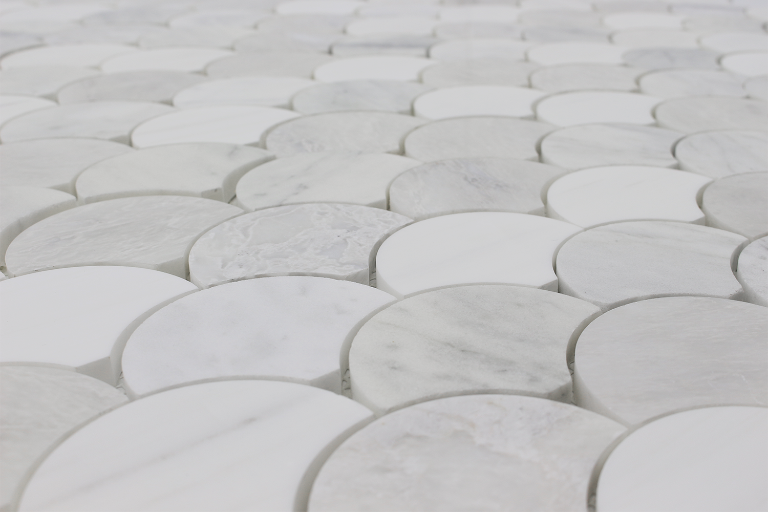BIANCO VENATO: Iceberg, Imperial White Marble Fish Scale Mosaic (11 1/2"x12 1/4"x3/8" | polished)