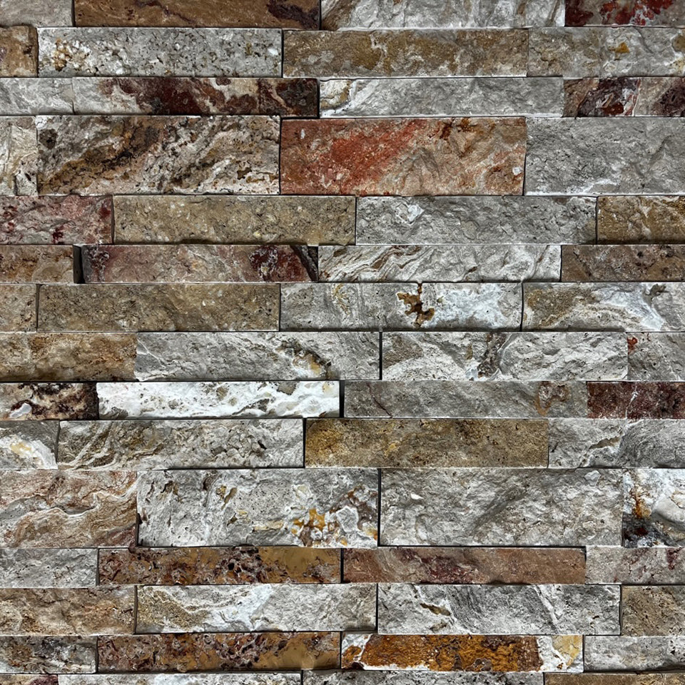LEONARDO: Travertine Ledgestone Mosaic (12"x12"x3/4"-1" | splitface)