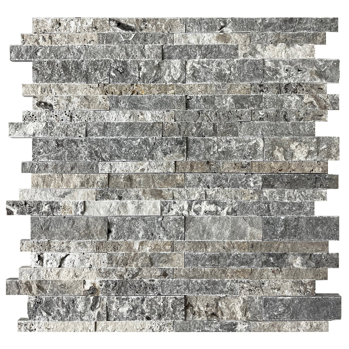 SILVER: Travertine Ledgestone Mosaic (12"x12"x3/4"-1" | splitface)