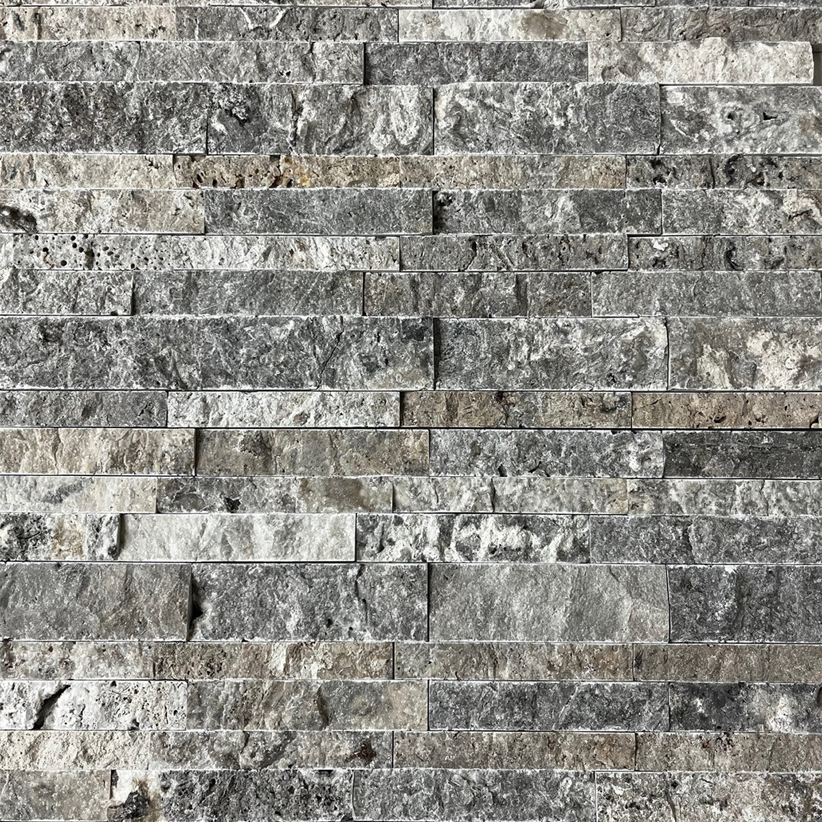 SILVER: Travertine Ledgestone Mosaic (12"x12"x3/4"-1" | splitface)