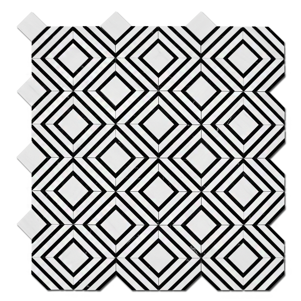 BIANCO VENATO: Taurus Black Marble Maze Mosaic (11 1/16"x13 7/16"x3/8" | polished)